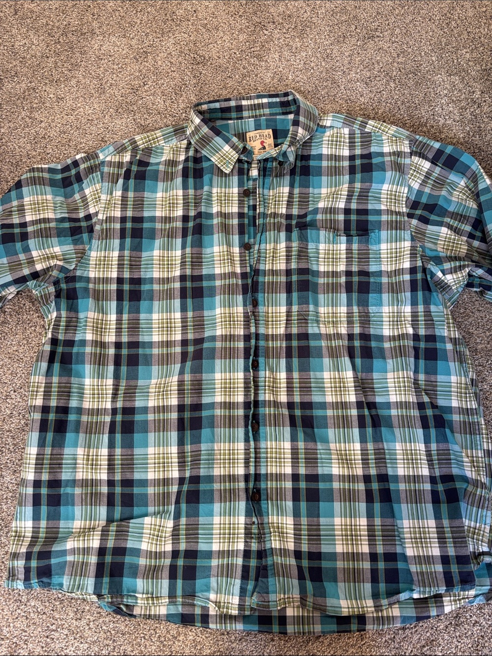 Redhead Men’s 2XL Blue Plaid Button-Down Shirt Short Sleeve